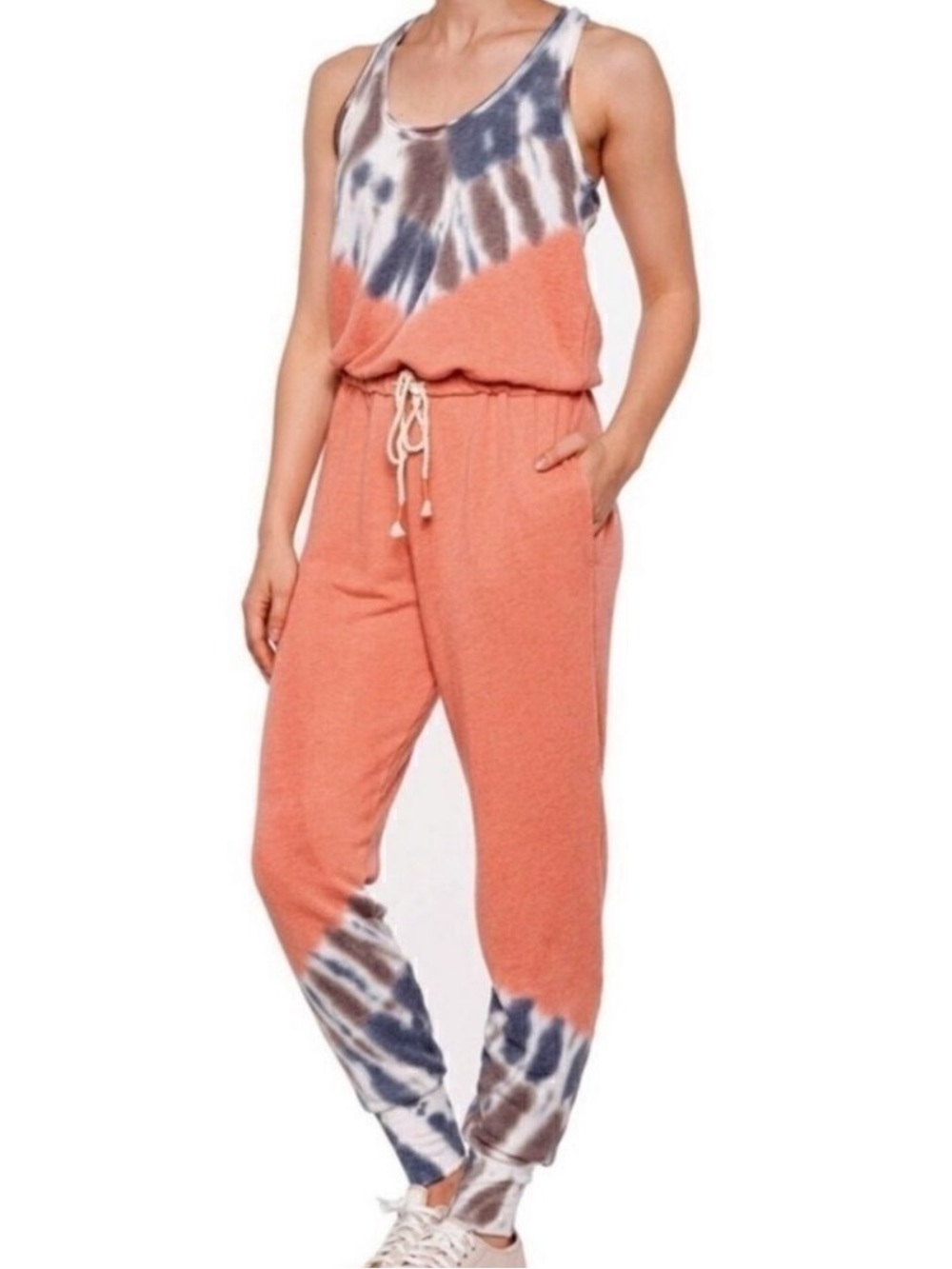 Young Fabulous & Broke Eberhardt Burnt Red/Blue Grey Tie-Dye Jumpsuit. Women's M